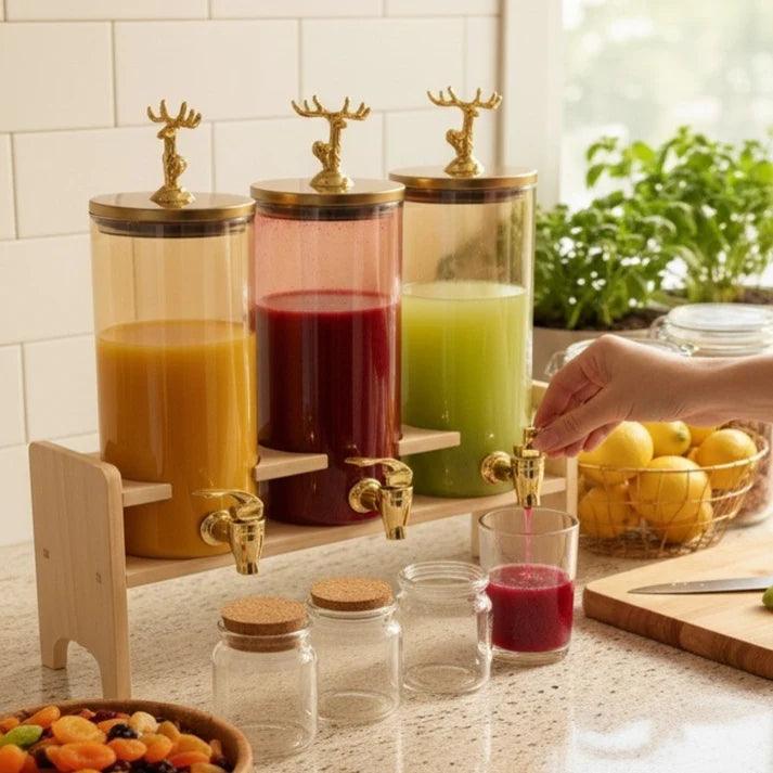 3 in 1 Juice Dispenser - With Bamboo stand and airtight lid - 5500 Ml