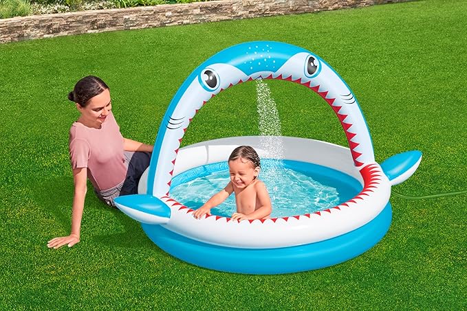 Bestway Sharktastic Paddling Pool with Water Sprinkler 163 x 127 x 92 cm