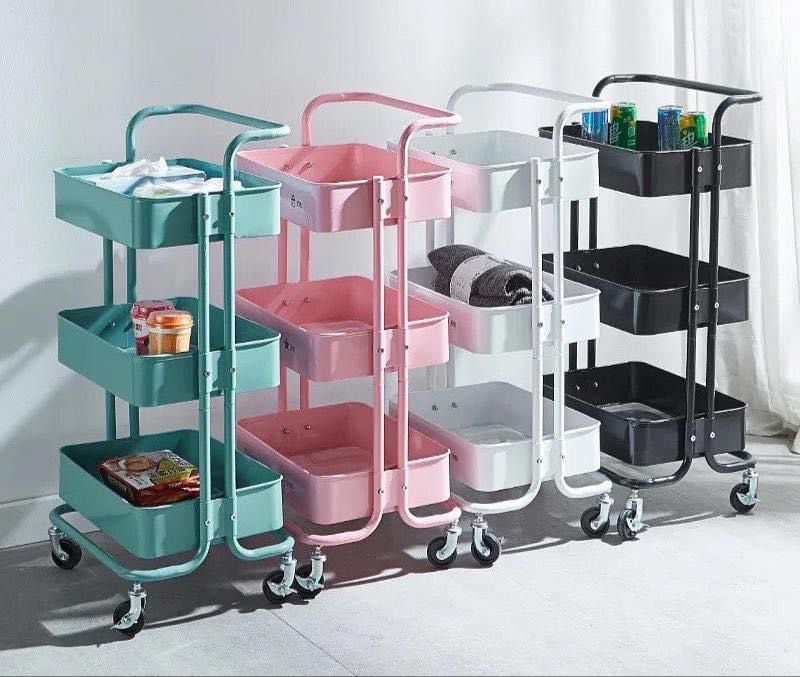 Multipurpose Trolley - 3 Layers Metal Household Bathroom Kitchen Trolley with Wheel