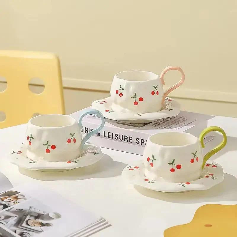Cherry ceramic mug saucer