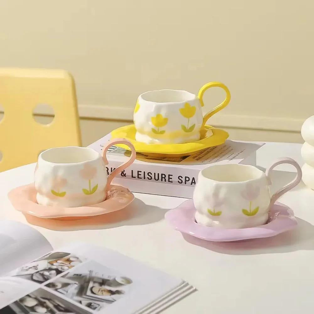 Floral ceramic mug saucer