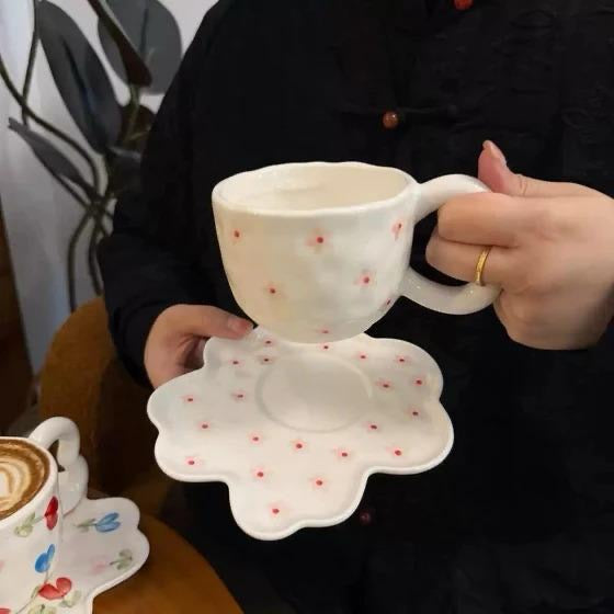Korean inspired ceramic mug with saucer