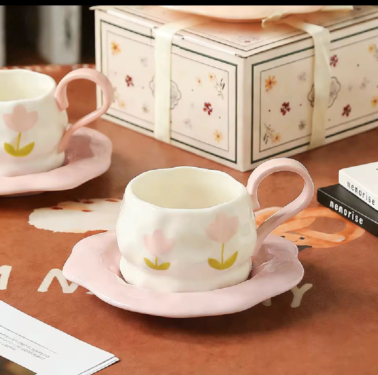 Floral ceramic mug saucer