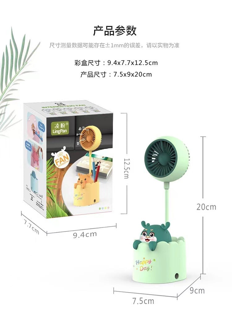 Rechargeable fan with holder and sharpener