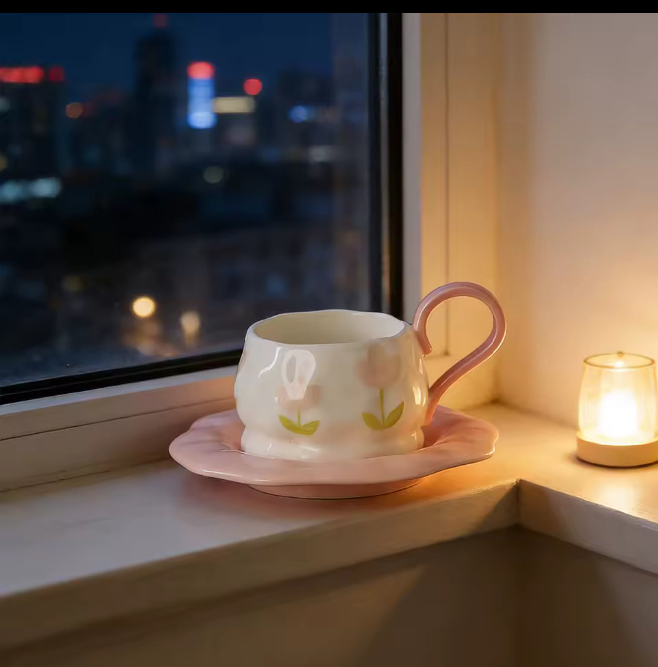 Floral ceramic mug saucer