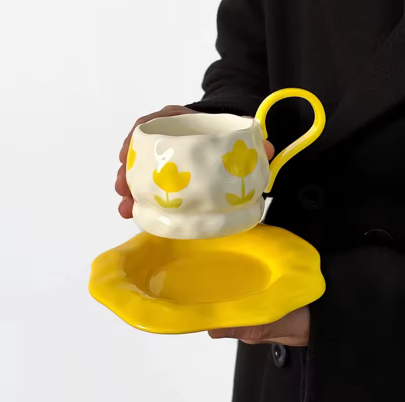 Floral ceramic mug saucer