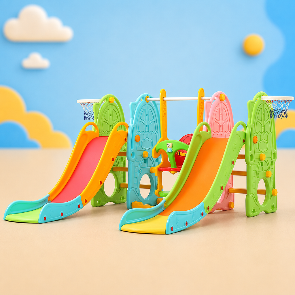 Kids Multi-Play Slide & Swing Set with Basketball Hoop