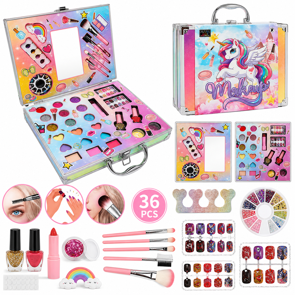 Pretend Beauty & Cosmetic Play Set with Carry Case for Girls
