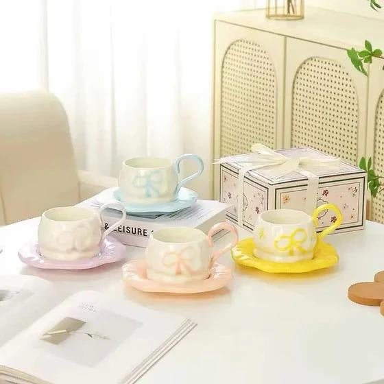 Bow ceramic mug saucer