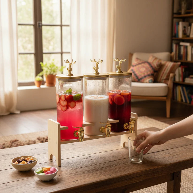 3 in 1 Juice Dispenser - With Bamboo stand and airtight lid - 5500 Ml