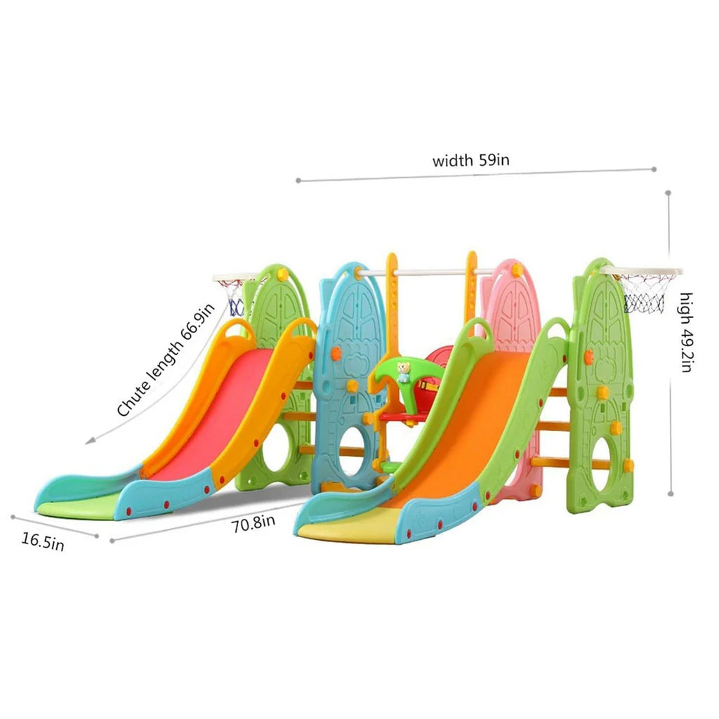 Kids Multi-Play Slide & Swing Set with Basketball Hoop