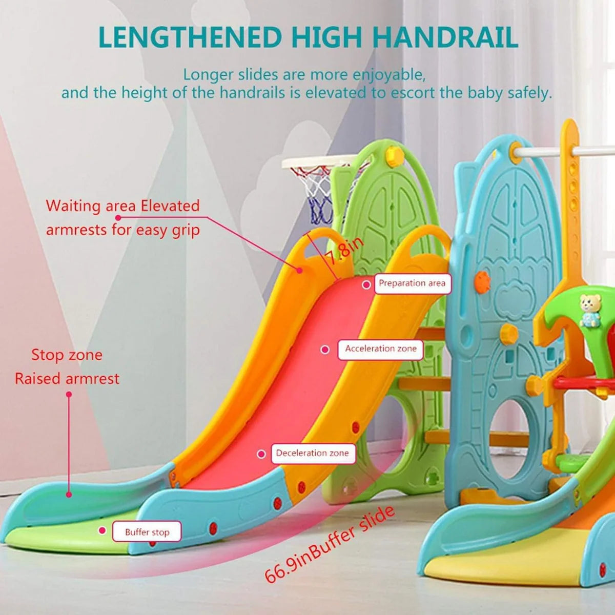 Kids Multi-Play Slide & Swing Set with Basketball Hoop