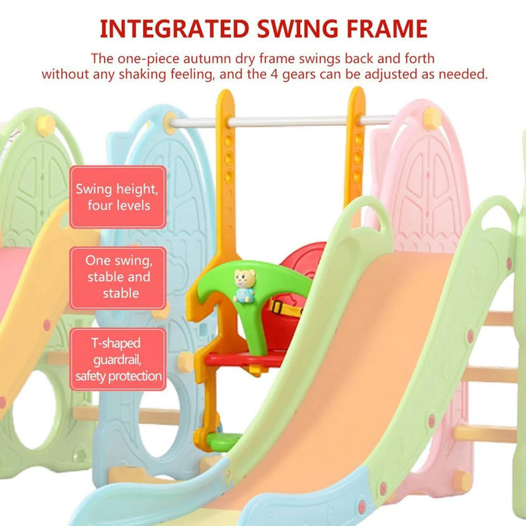 Kids Multi-Play Slide & Swing Set with Basketball Hoop