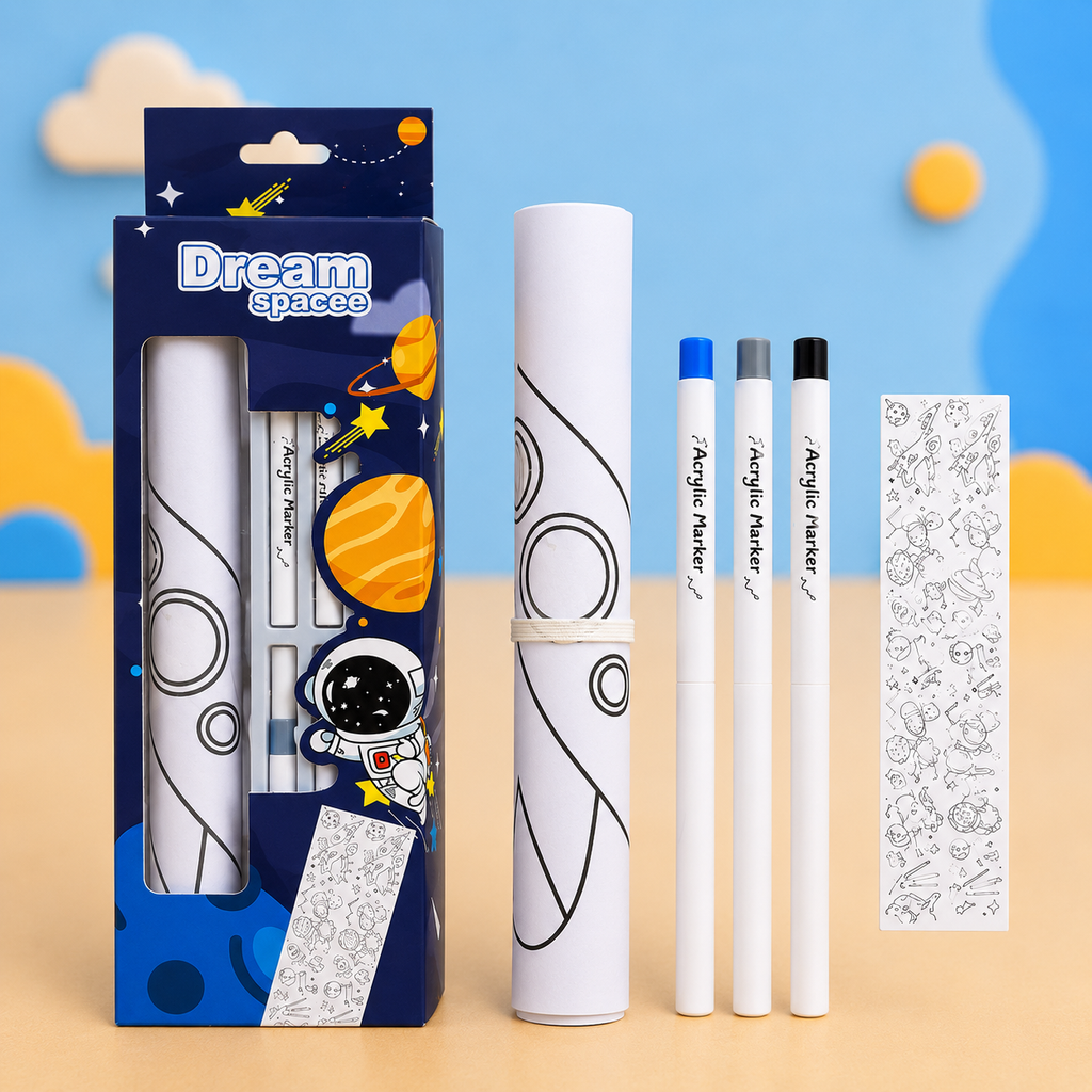 Kids Graffiti Coloring Roll Set with 4 Acrylic Markers