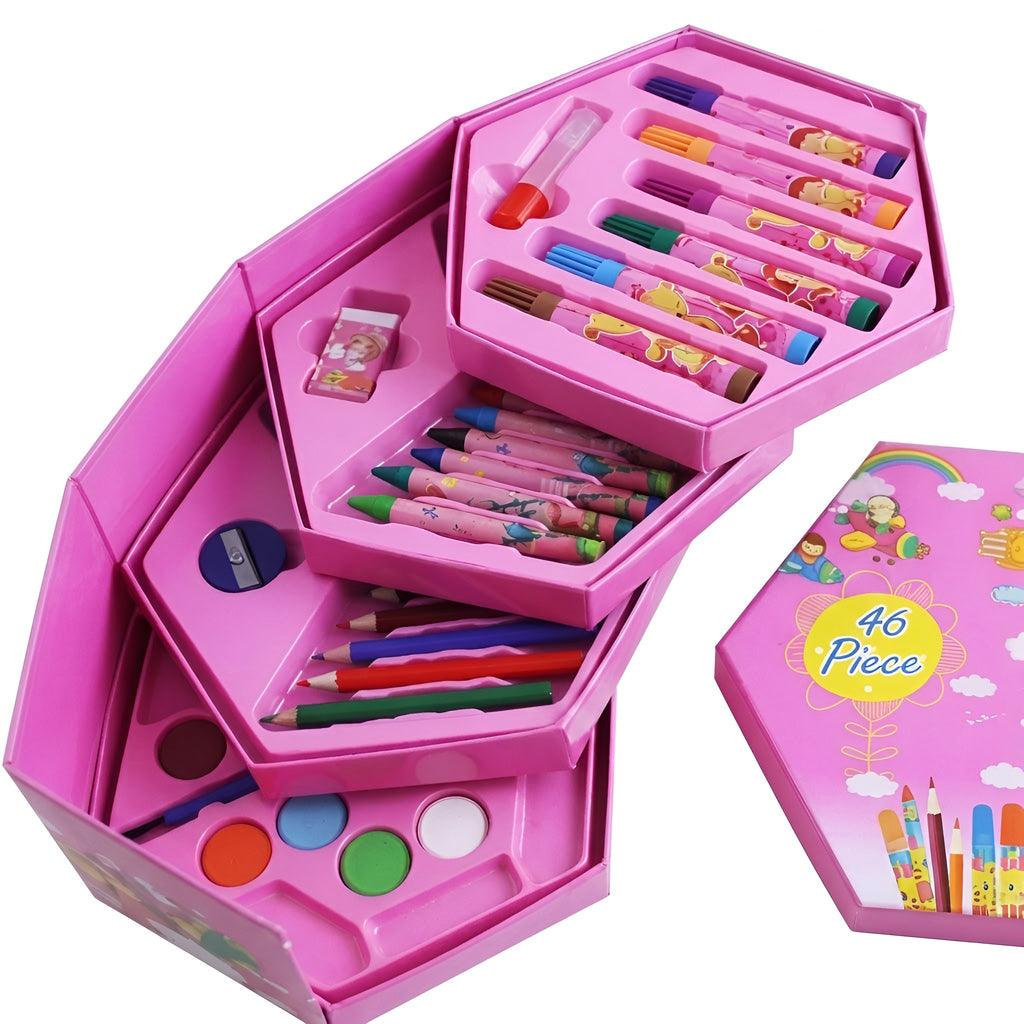 Portable Drawing Kit with Crayons, Pencils, Paints & Markers