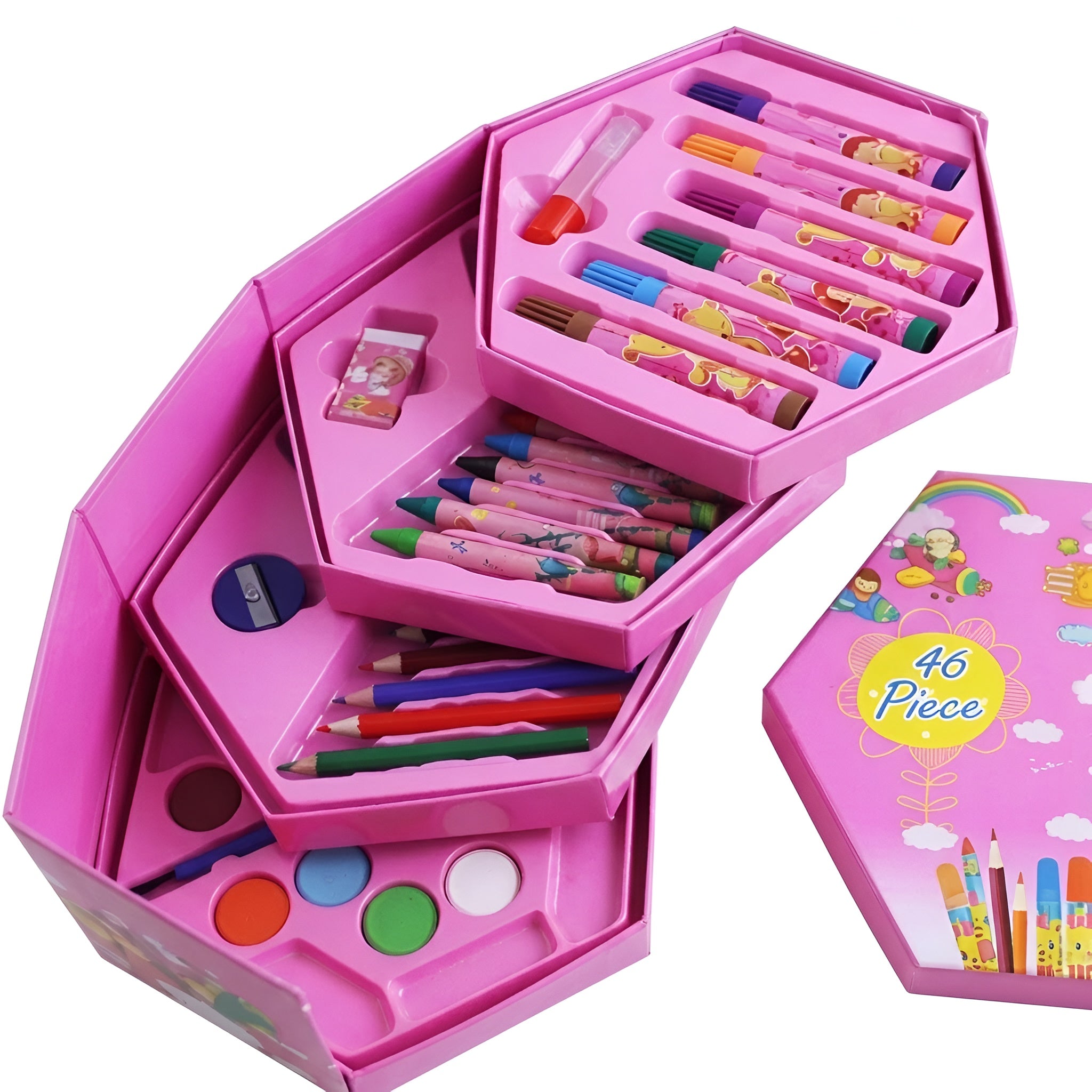 Portable Drawing Kit with Crayons, Pencils, Paints & Markers