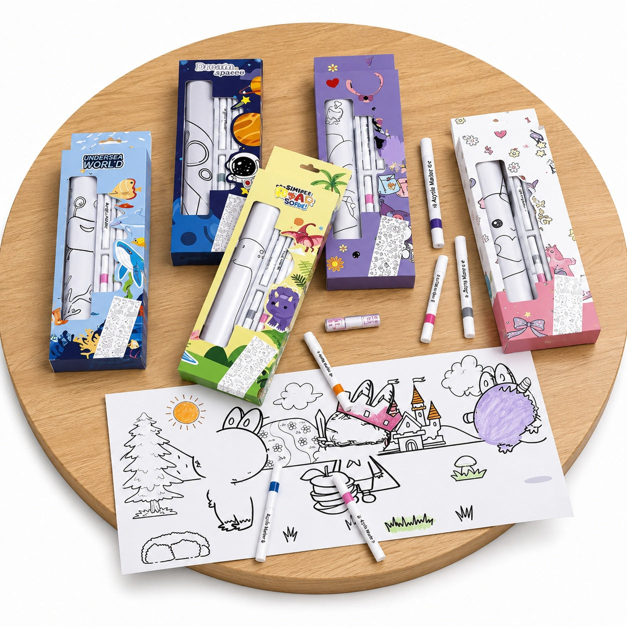 Kids Graffiti Coloring Roll Set with 4 Acrylic Markers
