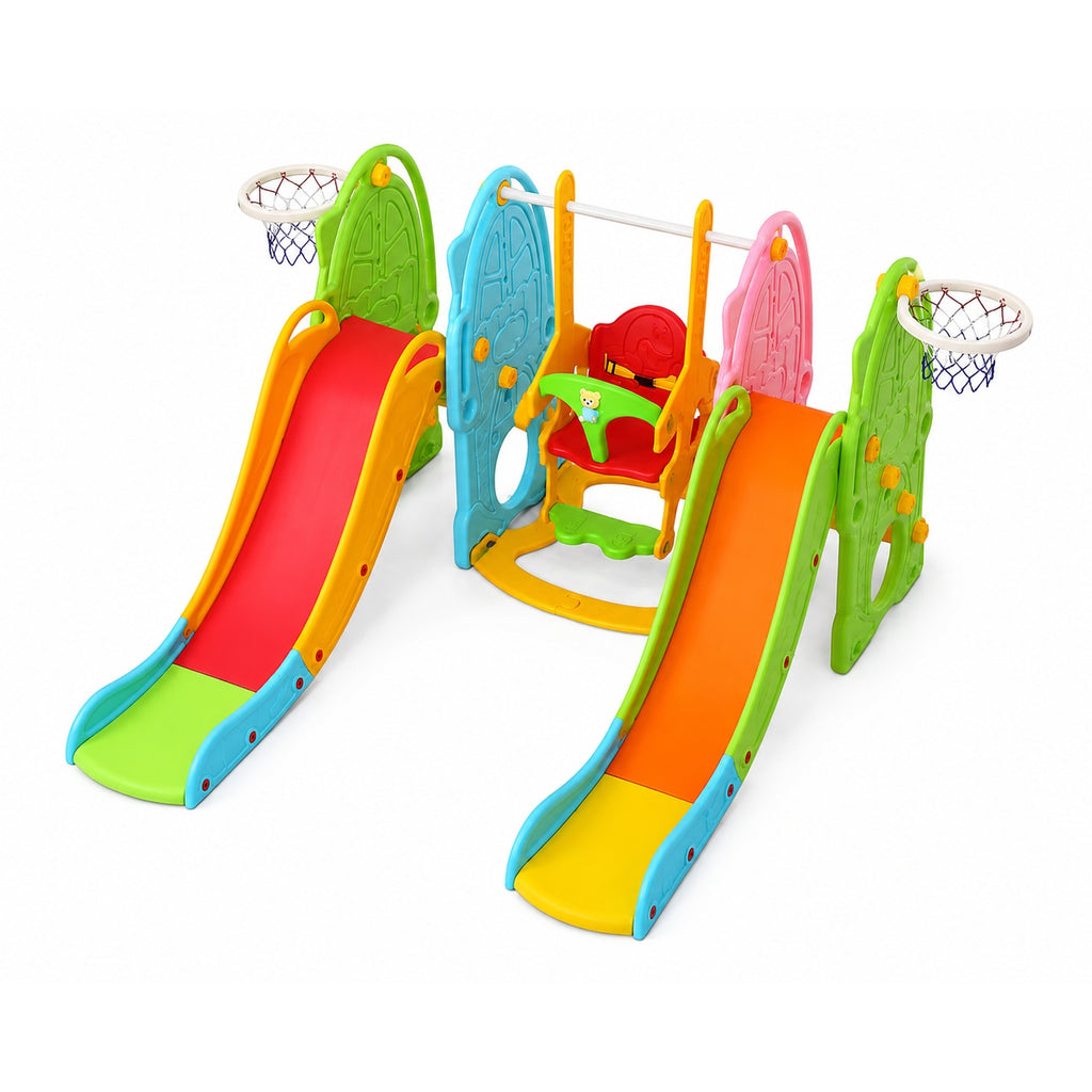 Kids Multi-Play Slide & Swing Set with Basketball Hoop