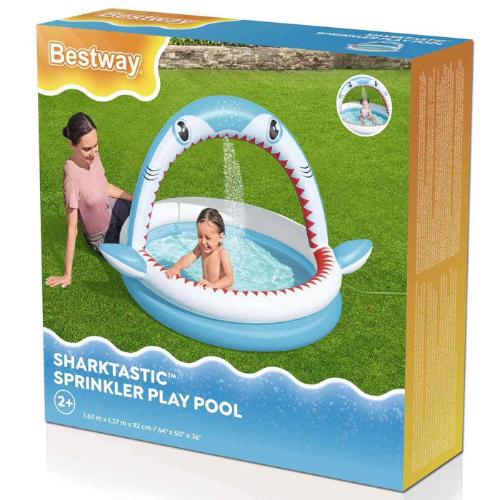 Bestway Sharktastic Paddling Pool with Water Sprinkler 163 x 127 x 92 cm
