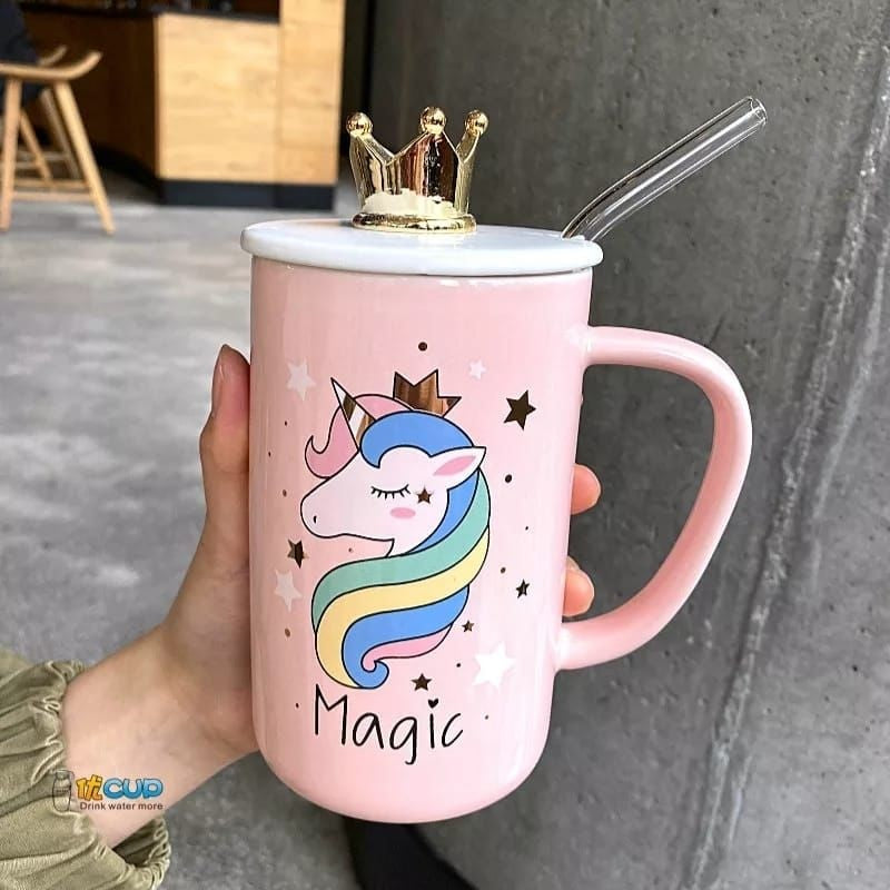 Unicorn Mug With Lid and Straw