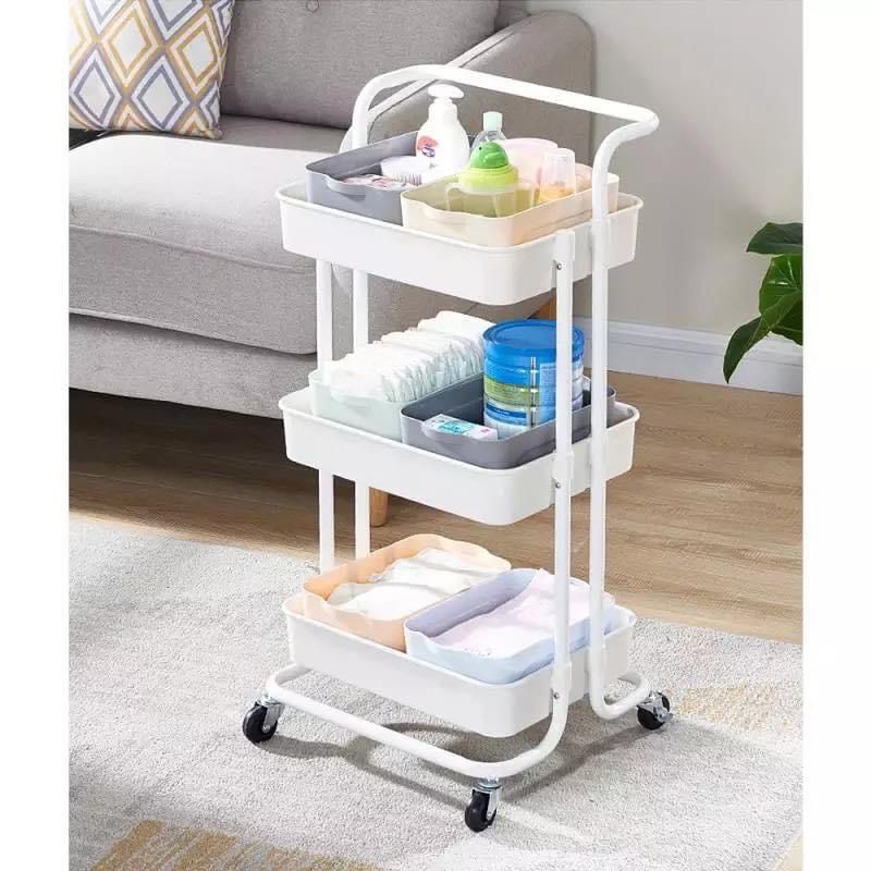 Multipurpose Trolley - 3 Layers Metal Household Bathroom Kitchen Trolley with Wheel
