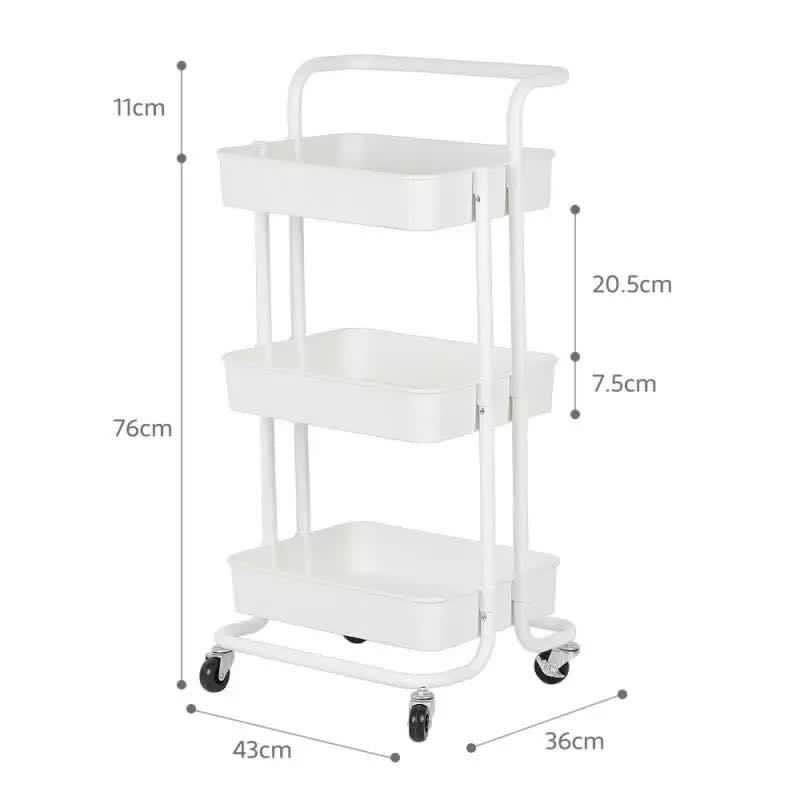 Multipurpose Trolley - 3 Layers Metal Household Bathroom Kitchen Trolley with Wheel