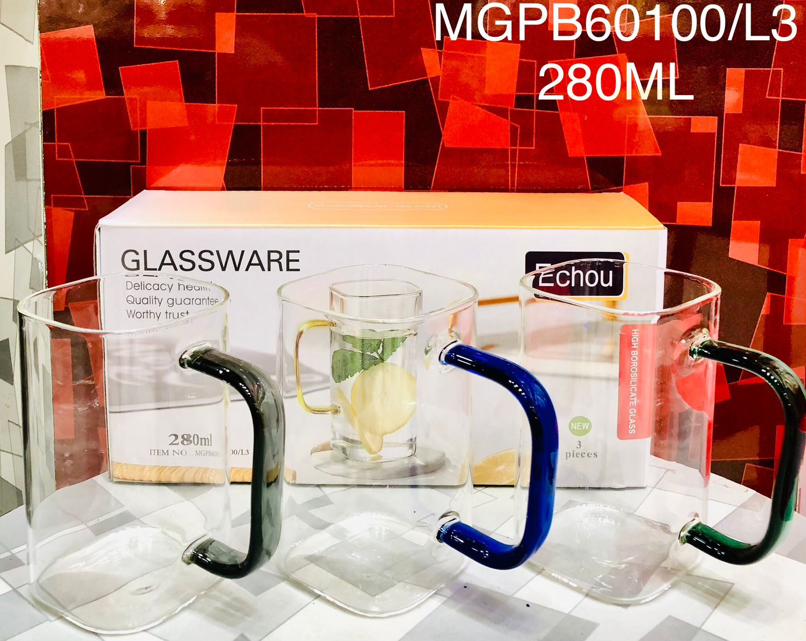 Glass Mugs Pack of 3 Pcs