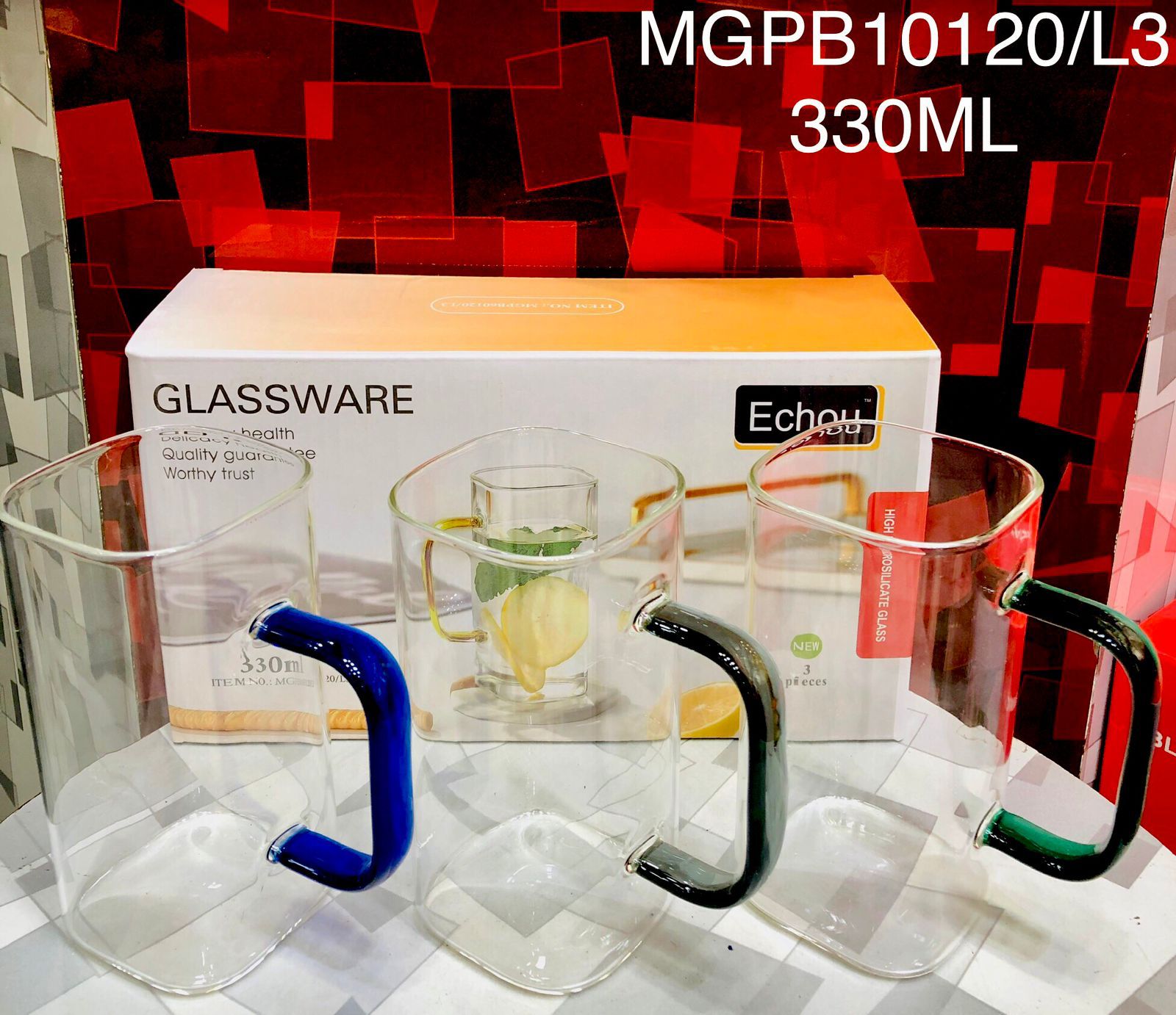 Glass Mugs Pack of 3 Pcs